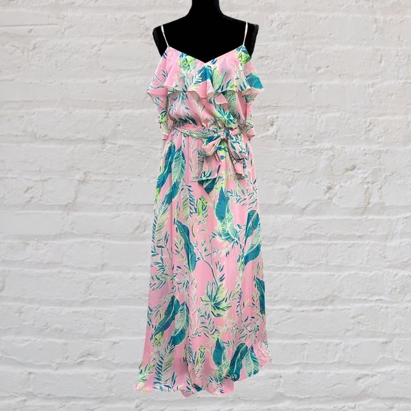 Lilly Pulitzer Size M Zadie Pink & Green Maxi Dress - Picture 9 of 12